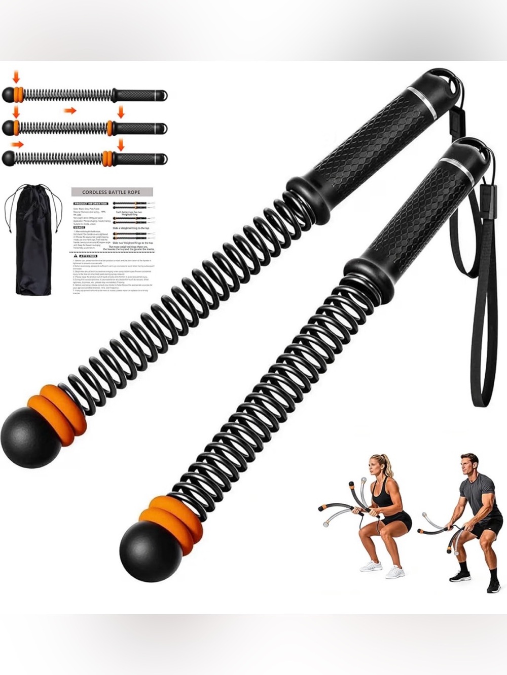 Adjustable Ropeless Battle Ropes, Portable Cordless Battle Ropes for Home Gym